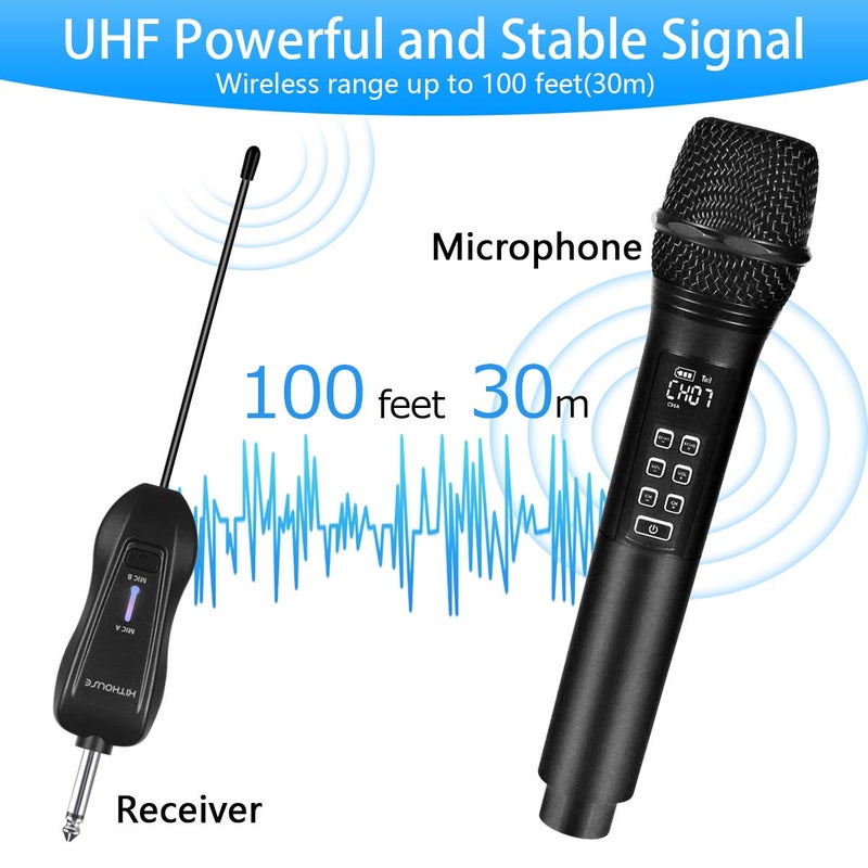 Kithouse K28 Rechargeable Wireless Microphone Karaoke Cordless Microphone with Volume & Echo Control and Receiver, UHF Handheld Dynamic Microphone for Singing Karaoke Speech, Black - Image 5